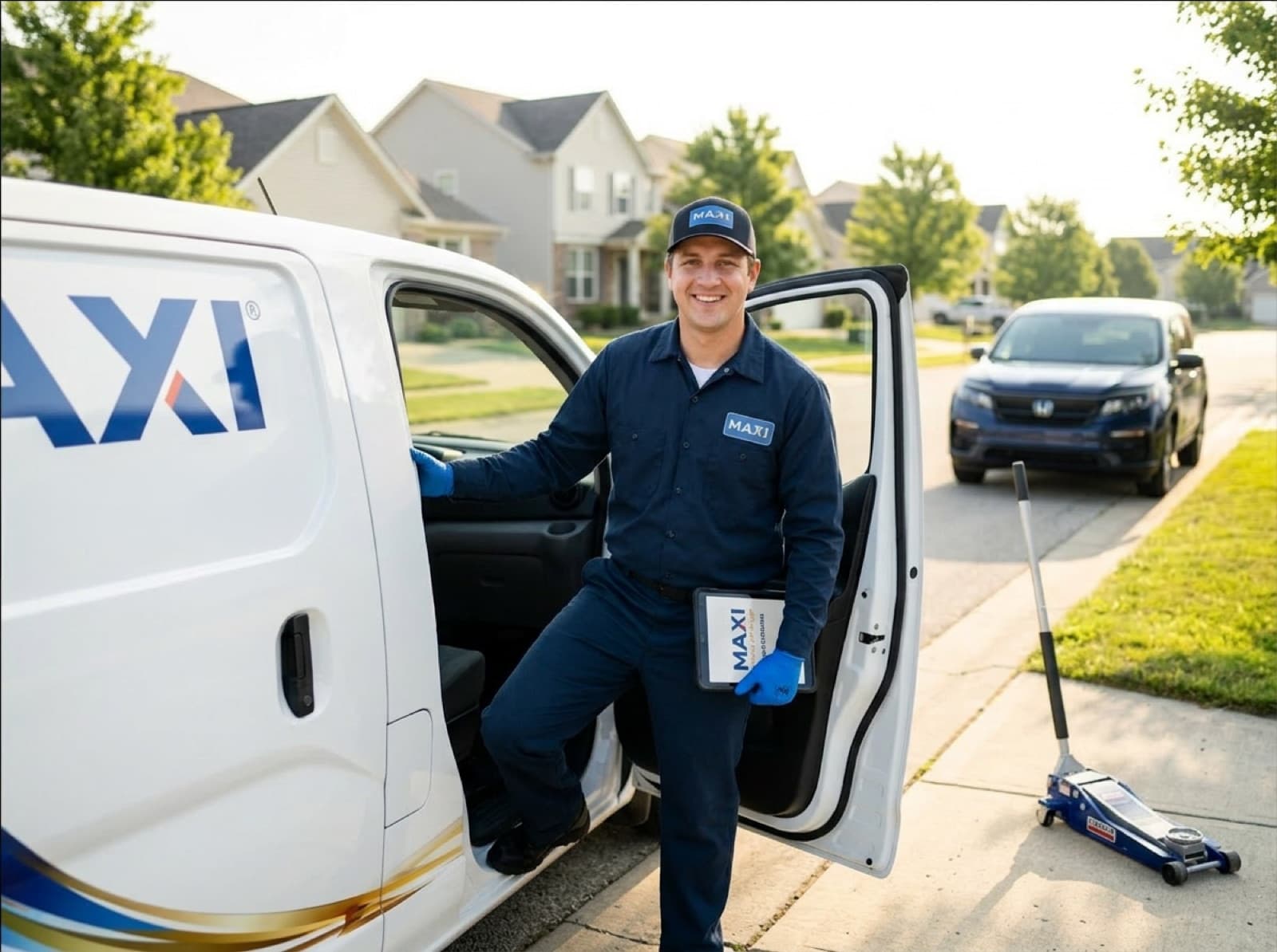 MAXI technician pouring full-synthetic oil during a service